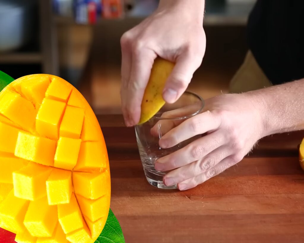 How do you peel a mango with a glass