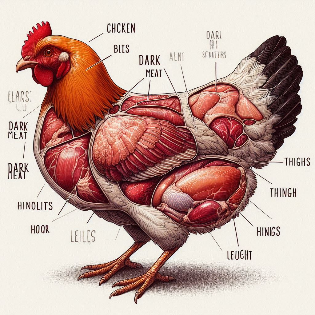 Dark meat in chicken originates.